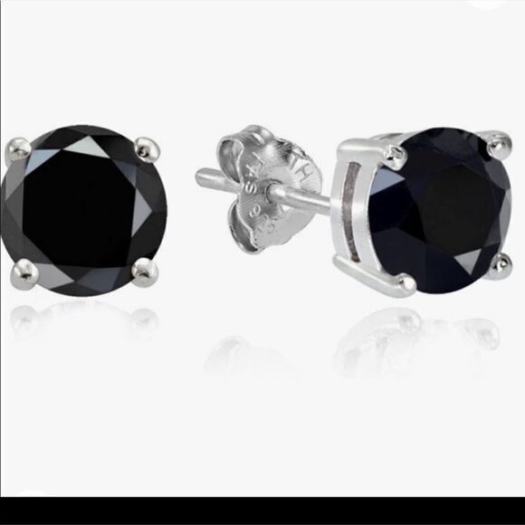 Black Spinel stud sterling silver earrings 1CT Each 6mm - Picture 4 of 10